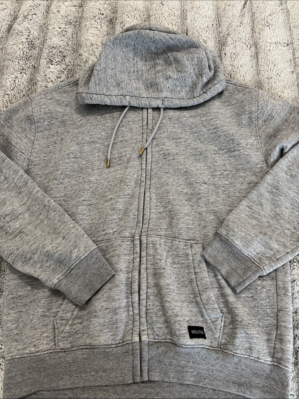 Hollister Men's Full Zip Heather Gray Hoodie  - Men’s Medium